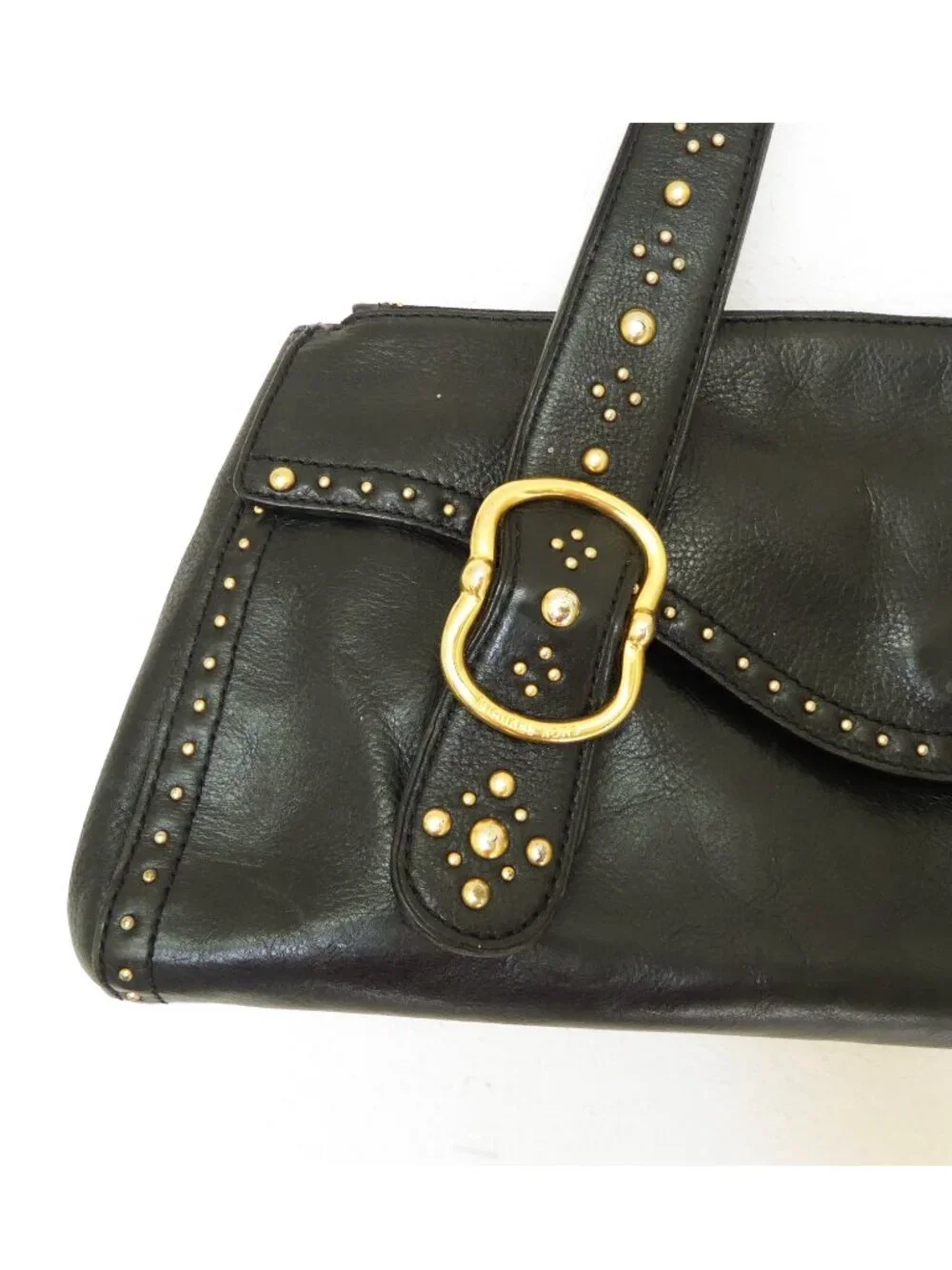 Vintage Y2K Michael Kors black leather gold studded hardware large handbag purse